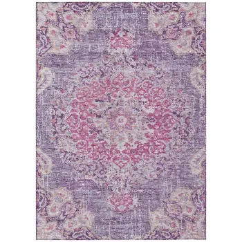 3' X 5' Purple Floral Medallion Washable Indoor Outdoor Area Rug