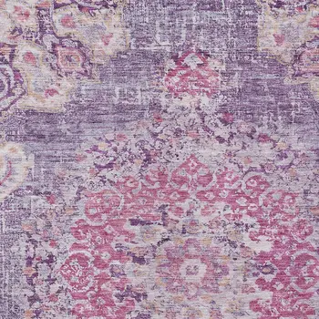 3' X 5' Purple Floral Medallion Washable Indoor Outdoor Area Rug