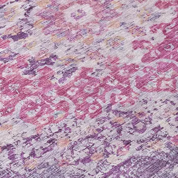 3' X 5' Purple Floral Medallion Washable Indoor Outdoor Area Rug