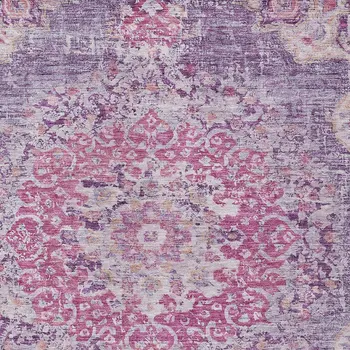 8' X 10' Purple Floral Medallion Washable Indoor Outdoor Area Rug