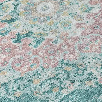 3' X 5' Teal Blue Floral Medallion Washable Indoor Outdoor Area Rug