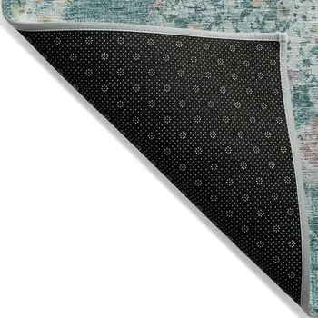 5' X 8' Teal Blue Floral Medallion Washable Indoor Outdoor Area Rug
