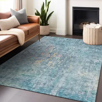 5' X 8' Blue Abstract Washable Indoor Outdoor Area Rug