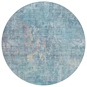 8' Blue Round Abstract Washable Indoor Outdoor Area Rug