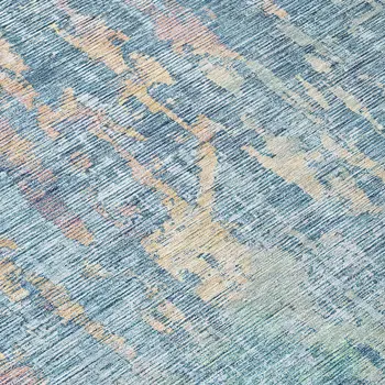 8' Blue Round Abstract Washable Indoor Outdoor Area Rug