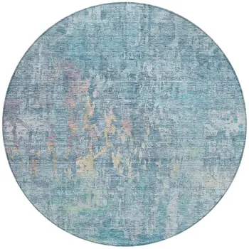 8' Blue Round Abstract Washable Indoor Outdoor Area Rug