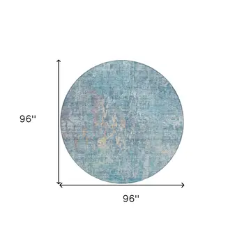 8' Blue Round Abstract Washable Indoor Outdoor Area Rug