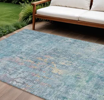 9' X 12' Blue Abstract Washable Indoor Outdoor Area Rug