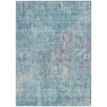 10' X 14' Blue Abstract Washable Indoor Outdoor Area Rug