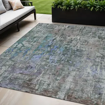 5' X 8' Fern Green Abstract Washable Indoor Outdoor Area Rug