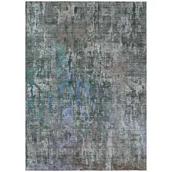 9' X 12' Fern Green Abstract Washable Indoor Outdoor Area Rug
