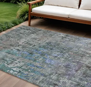 10' X 14' Fern Green Abstract Washable Indoor Outdoor Area Rug