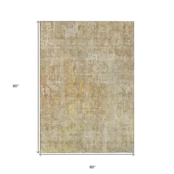5' X 8' Khaki Abstract Washable Indoor Outdoor Area Rug