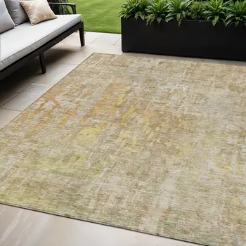 5' X 8' Khaki Abstract Washable Indoor Outdoor Area Rug