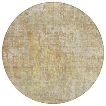 8' Khaki Round Abstract Washable Indoor Outdoor Area Rug