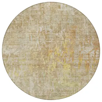 8' Khaki Round Abstract Washable Indoor Outdoor Area Rug
