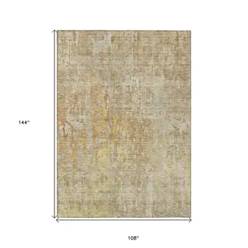 9' X 12' Khaki Abstract Washable Indoor Outdoor Area Rug