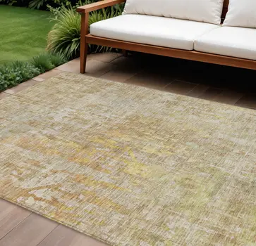 9' X 12' Khaki Abstract Washable Indoor Outdoor Area Rug