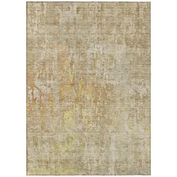 9' X 12' Khaki Abstract Washable Indoor Outdoor Area Rug