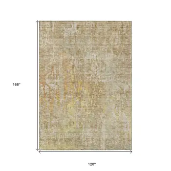 10' X 14' Khaki Abstract Washable Indoor Outdoor Area Rug
