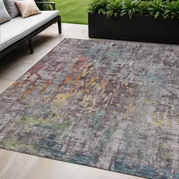 5' X 8' Pewter Abstract Washable Indoor Outdoor Area Rug