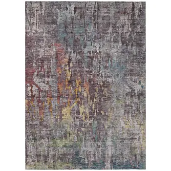 5' X 8' Pewter Abstract Washable Indoor Outdoor Area Rug