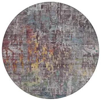 8' Pewter Round Abstract Washable Indoor Outdoor Area Rug