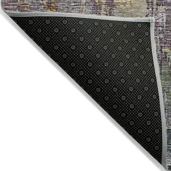 8' Pewter Round Abstract Washable Indoor Outdoor Area Rug