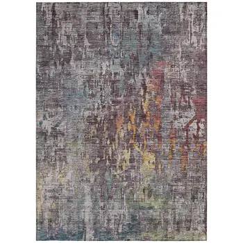 9' X 12' Pewter Abstract Washable Indoor Outdoor Area Rug