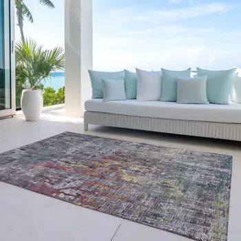 10' X 14' Pewter Abstract Washable Indoor Outdoor Area Rug