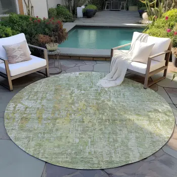 8' Sage Round Abstract Washable Indoor Outdoor Area Rug