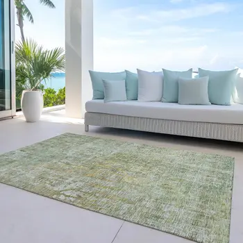 9' X 12' Sage Abstract Washable Indoor Outdoor Area Rug