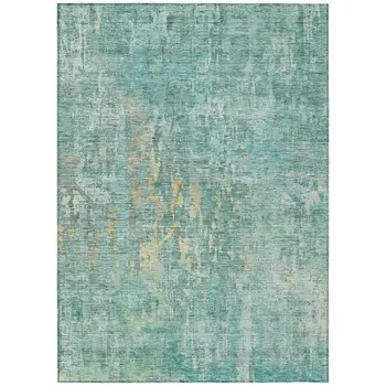 3' X 5' Teal Blue Abstract Washable Indoor Outdoor Area Rug