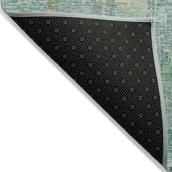3' X 5' Teal Blue Abstract Washable Indoor Outdoor Area Rug