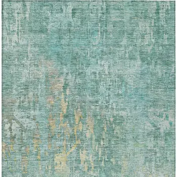3' X 5' Teal Blue Abstract Washable Indoor Outdoor Area Rug