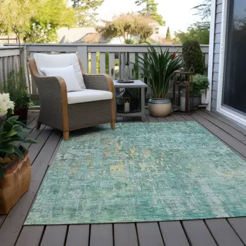 3' X 5' Teal Blue Abstract Washable Indoor Outdoor Area Rug