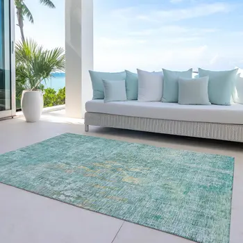 5' X 8' Teal Blue Abstract Washable Indoor Outdoor Area Rug