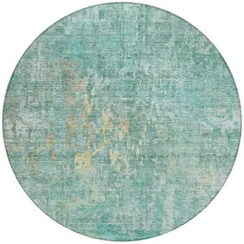 8' Teal Blue Round Abstract Washable Indoor Outdoor Area Rug