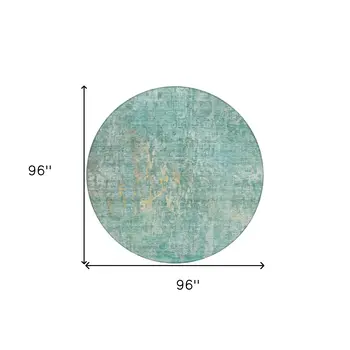 8' Teal Blue Round Abstract Washable Indoor Outdoor Area Rug