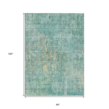 8' X 10' Teal Blue Abstract Washable Indoor Outdoor Area Rug