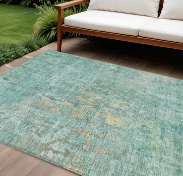 8' X 10' Teal Blue Abstract Washable Indoor Outdoor Area Rug