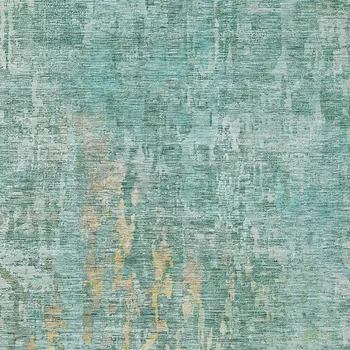 10' X 14' Teal Blue Abstract Washable Indoor Outdoor Area Rug