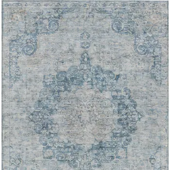 3' X 5' Blue Floral Medallion Washable Indoor Outdoor Area Rug