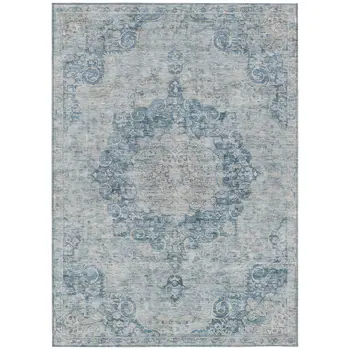 3' X 5' Blue Floral Medallion Washable Indoor Outdoor Area Rug