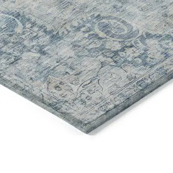 3' X 5' Blue Floral Medallion Washable Indoor Outdoor Area Rug