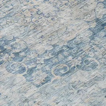 8' Blue Round Floral Medallion Washable Indoor Outdoor Area Rug