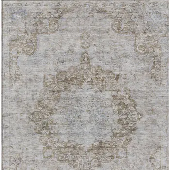 5' X 8' Chocolate Floral Medallion Washable Indoor Outdoor Area Rug