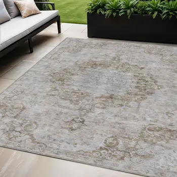 5' X 8' Chocolate Floral Medallion Washable Indoor Outdoor Area Rug