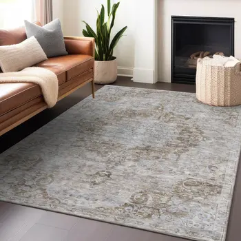 5' X 8' Chocolate Floral Medallion Washable Indoor Outdoor Area Rug