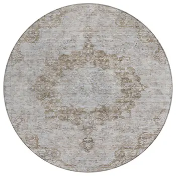 8' Chocolate Round Floral Medallion Washable Indoor Outdoor Area Rug